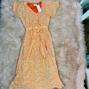 Orange midi dress with front tie